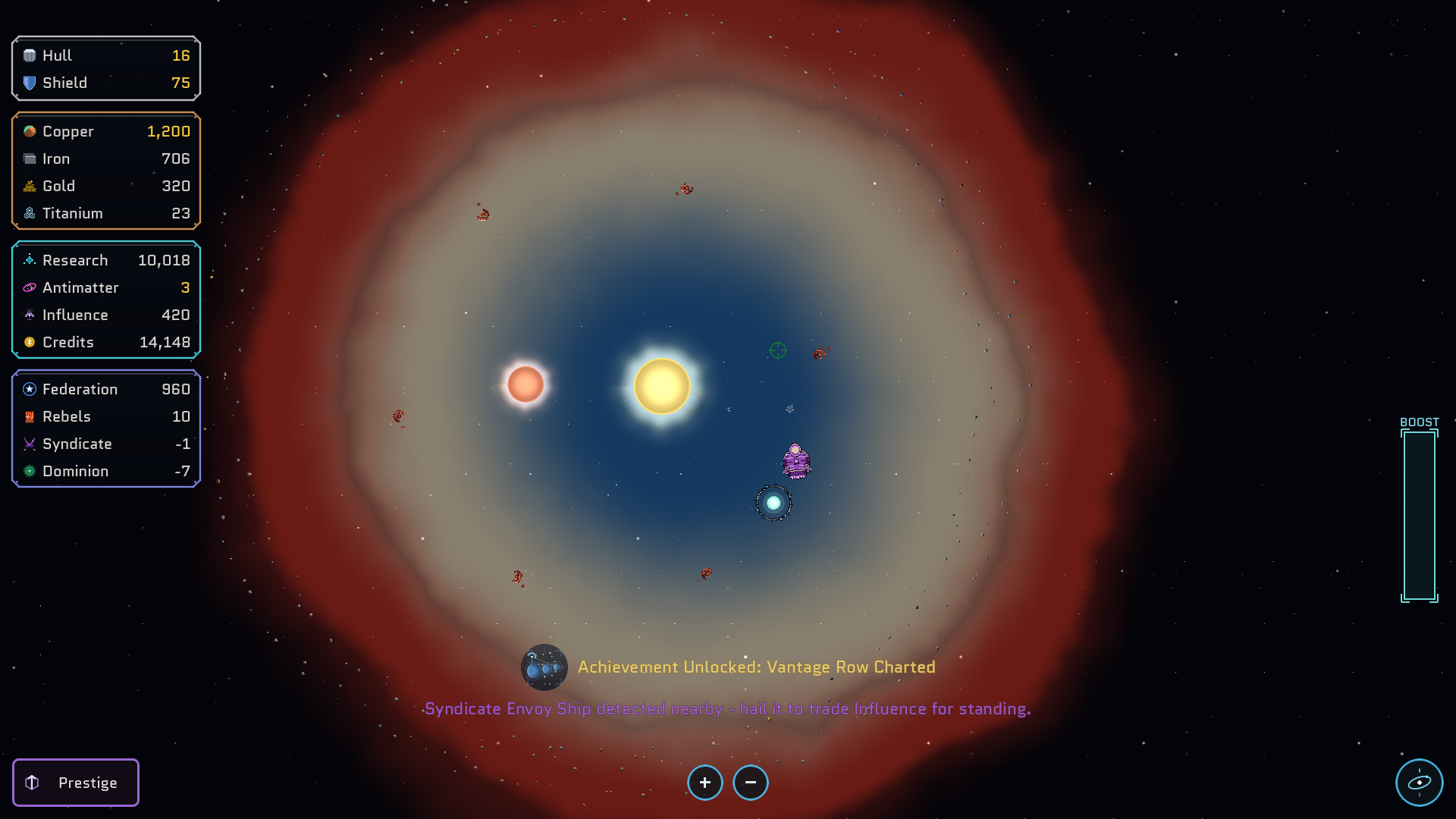 Benders In Space star system view with the Row A mining panel